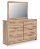 Kinlanni - 3 Pc. - Queen Upholstered Panel Bed, Dresser And Mirror - Tan