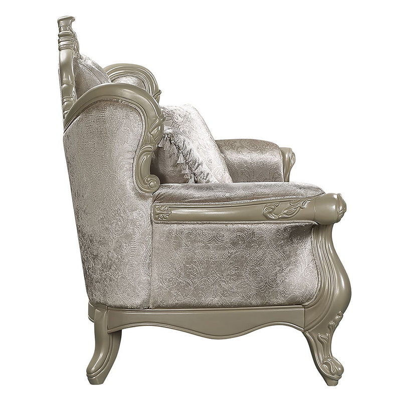 Libertee - Loveseat With 3 Pillows - Beige Fabric & Champagne