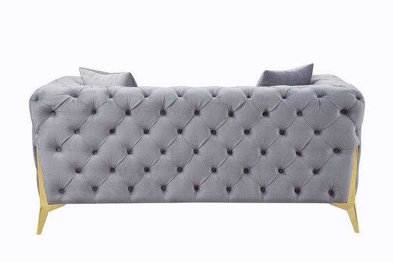 Jelanea - Loveseat With 2 Pillows - Gray Velvet & Gold