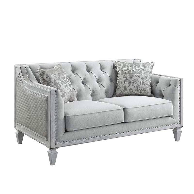 Katia - Loveseat With 2 Pillows - Light Gray Linen & Weathered White