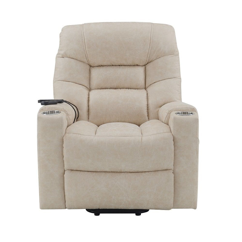 Nairi - Power Recliner With Lift, Heating & Massage - Ivory Polished Microfiber