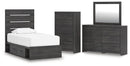 Hollivern - 4 Pc. - Twin Panel Storage Bed, Dresser, Mirror And Chest - Dark Gray