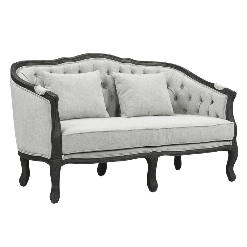 Samael - Loveseat With 2 Pillows - Gray Linen & Dark Brown