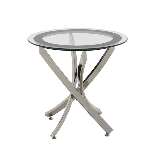  Coaster Furniture Brooke 702587 Round Glass Top Side End Table Metal Base - Chrome IMAGE 1