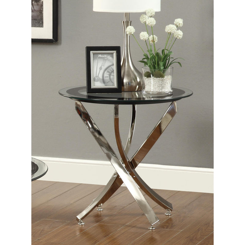  Coaster Furniture Brooke 702587 Round Glass Top Side End Table Metal Base - Chrome IMAGE 2
