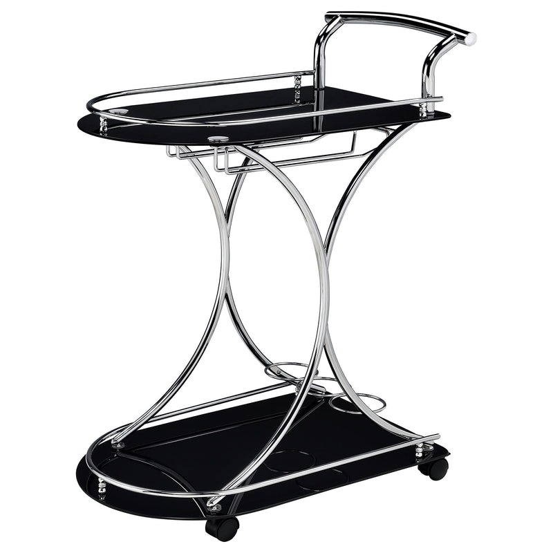 Coaster Furniture Elfman 910001 2-tier Glass Shelf Metal Bar Cart - Black and Chrome IMAGE 3