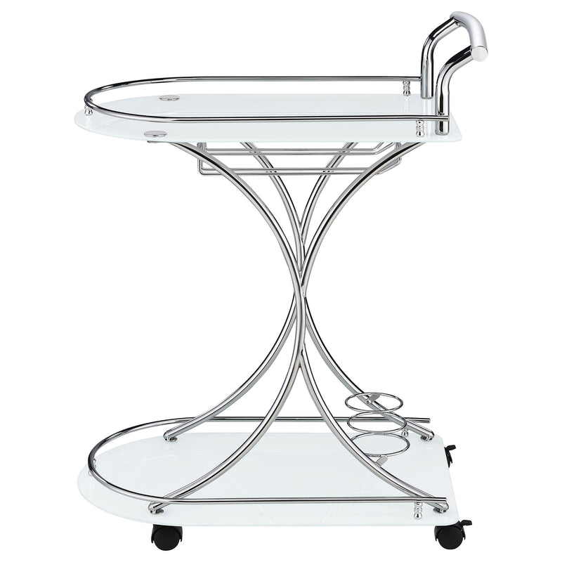 Coaster Furniture Elfman 910002 2-tier Glass Shelf Metal Bar Cart - White and Chrome IMAGE 4