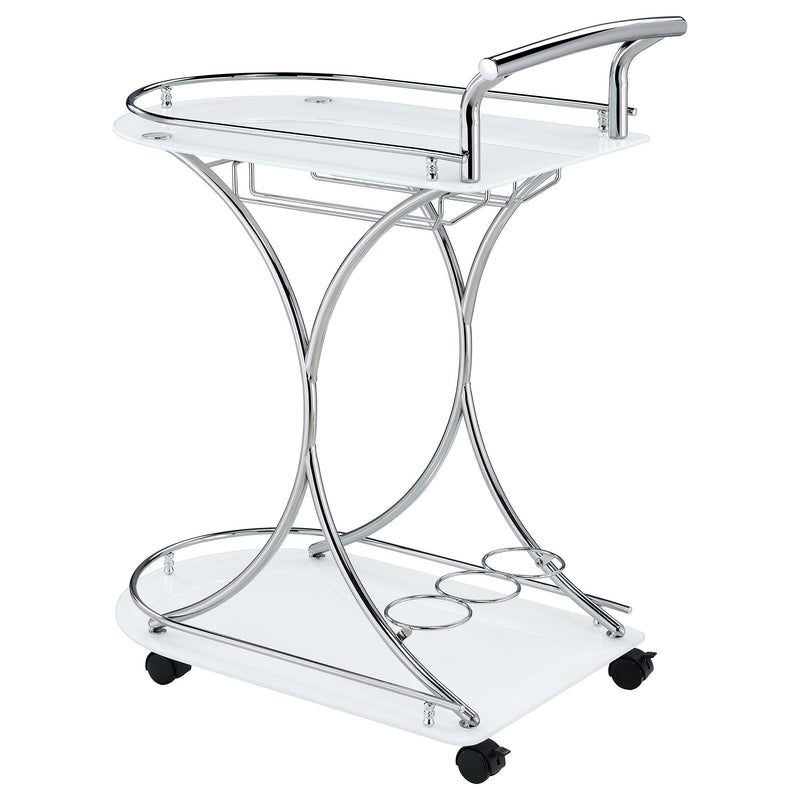 Coaster Furniture Elfman 910002 2-tier Glass Shelf Metal Bar Cart - White and Chrome IMAGE 5