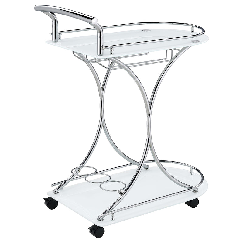 Coaster Furniture Elfman 910002 2-tier Glass Shelf Metal Bar Cart - White and Chrome IMAGE 7