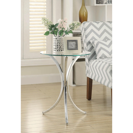  Coaster Furniture Eloise 902869 Round Glass Top Accent Side Table - Chrome IMAGE 2