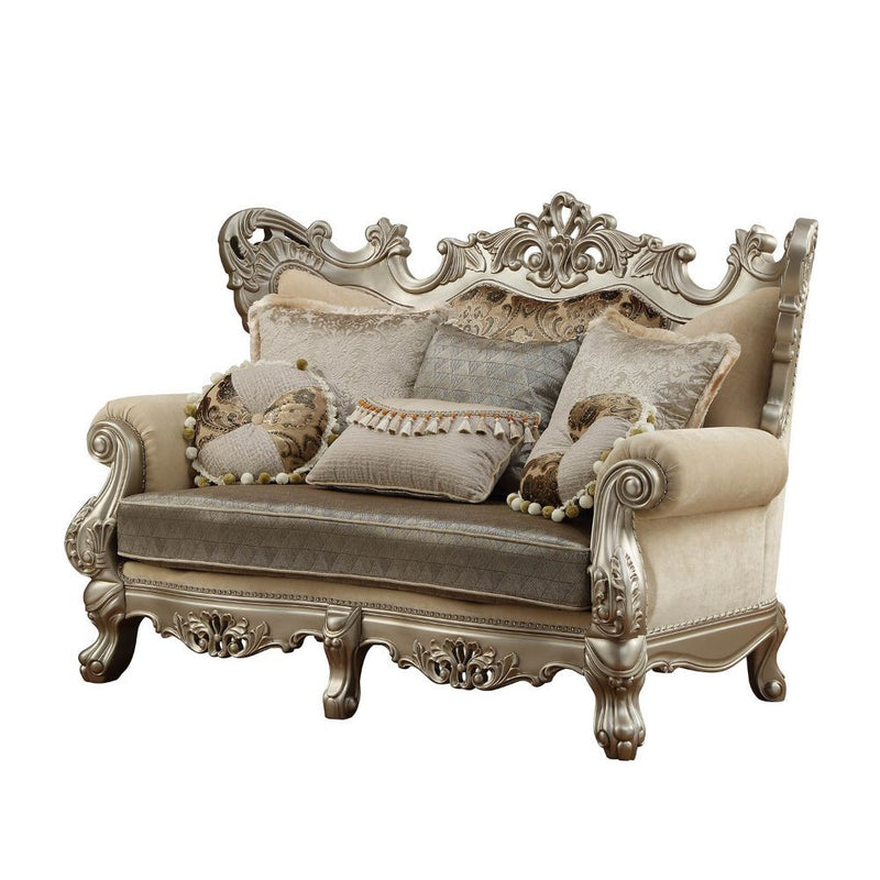 Ranita - Loveseat With 6 Pillows - Fabric & Champagne