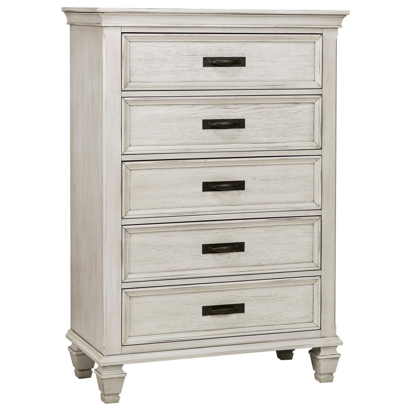  Coaster Furniture Franco 205335 5-Drawer Bedroom Chest - Distressed White IMAGE 1