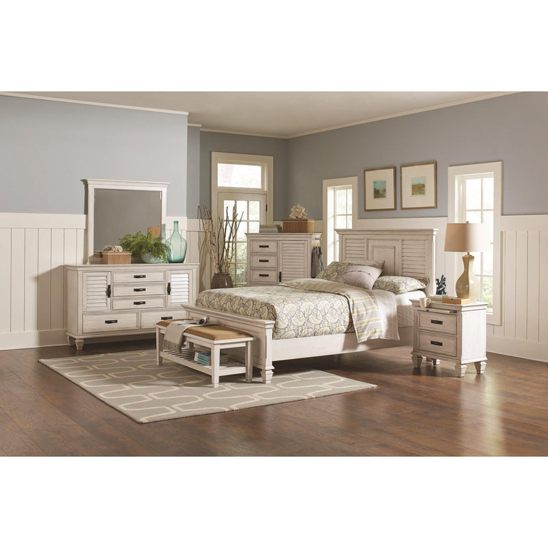  Coaster Furniture Franco 205337 Fabric Upholstered Bench with Shelf - Distressed White IMAGE 2