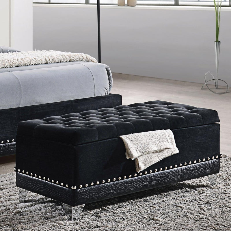  Coaster Furniture Barzini 300644 Velvet Upholstered Tufted Storage Bench - Black IMAGE 1