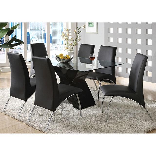 Furniture of America Wailoa Dining Table with Glass Top and Pedestal Base CM8370BK-T-TABLE IMAGE 3