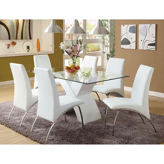 Furniture of America Wailoa Dining Table with Glass Top and Pedestal Base CM8370WH-T-TABLE IMAGE 3