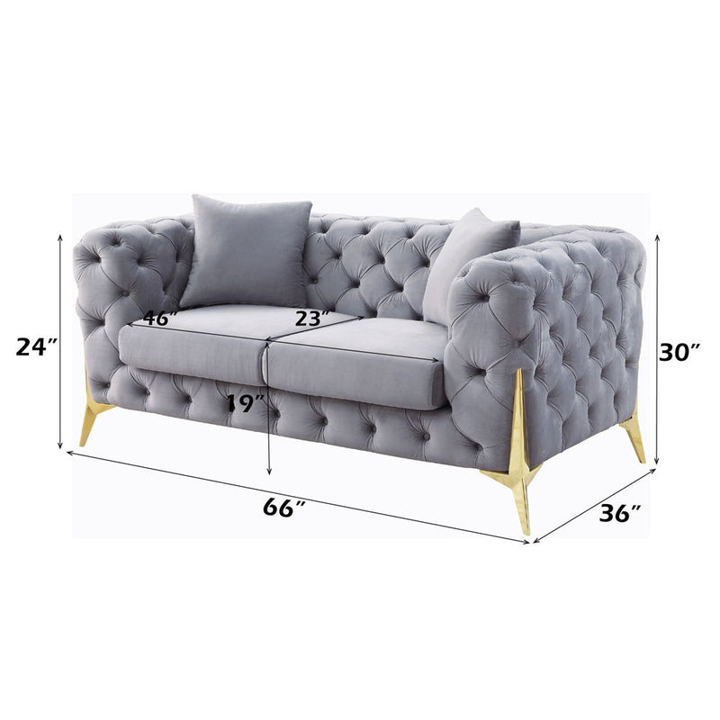 Jelanea - Loveseat With 2 Pillows - Gray Velvet & Gold