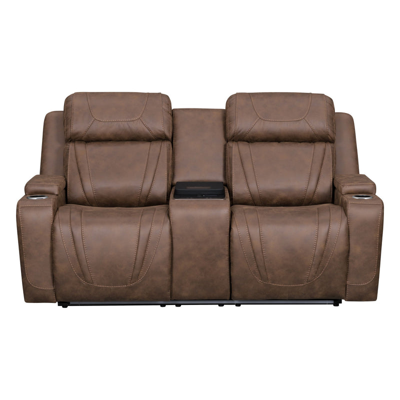 Carrow - Loveseat With Power Headrest, Footrest & Cooler, Massage, Stereo - Brown