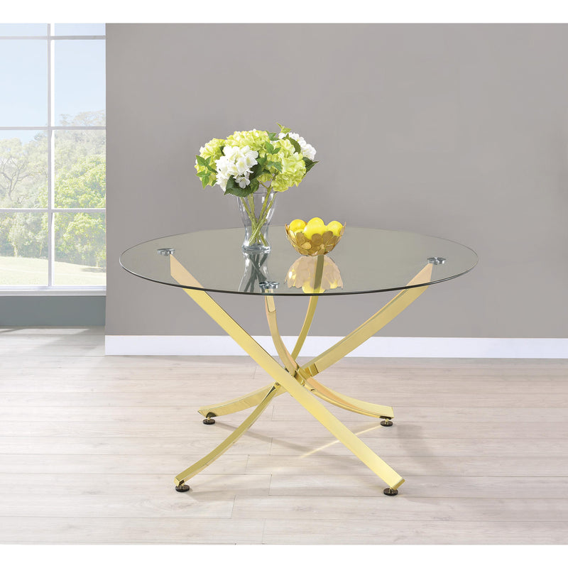  Coaster Furniture Beckham 108441 Round 46-inch Glass Top Dining Table - Brass IMAGE 3