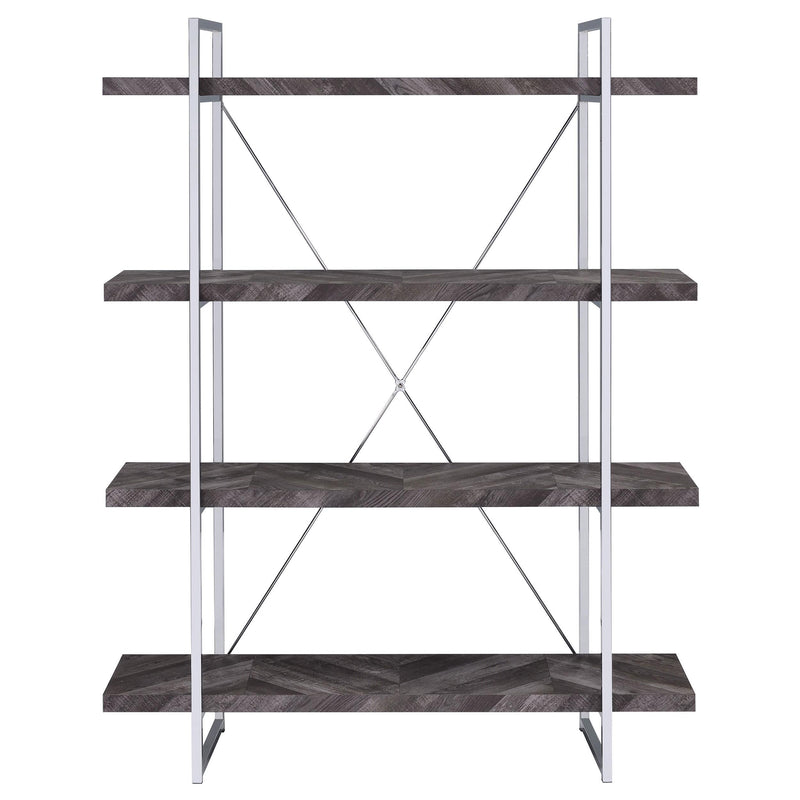  Coaster Furniture Grimma 802613 63-inch 4-shelf Bookshelf - Rustic Grey and Chrome IMAGE 2