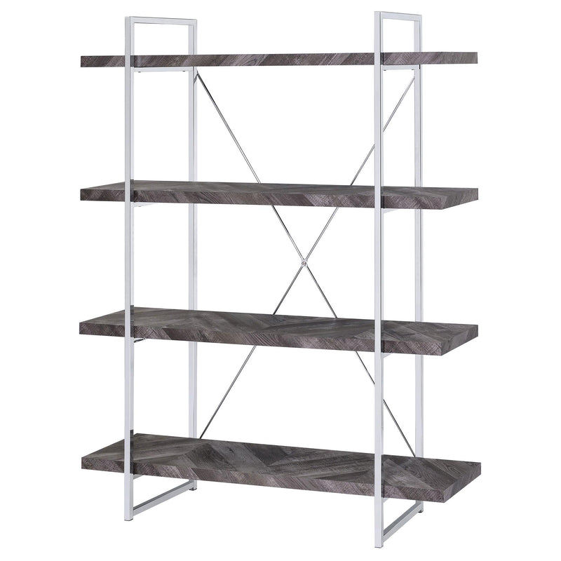  Coaster Furniture Grimma 802613 63-inch 4-shelf Bookshelf - Rustic Grey and Chrome IMAGE 3