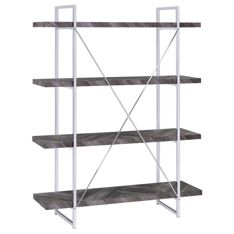 Coaster Furniture Grimma 802613 63-inch 4-shelf Bookshelf - Rustic Grey and Chrome IMAGE 5