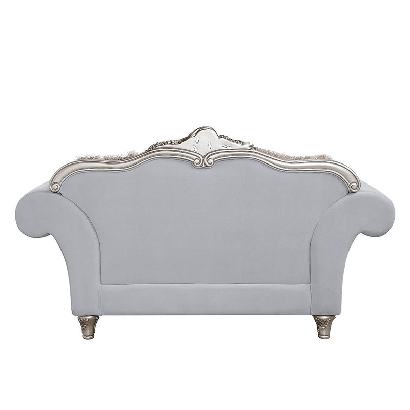 Pelumi - Loveseat With 5 Pillows - Light Gray Linen & Platinum