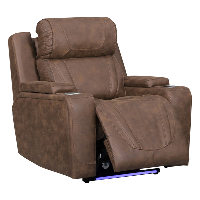 Carrow - Glider Recliner With Power Headrest & Footrest, Stereo, Massage - Brown