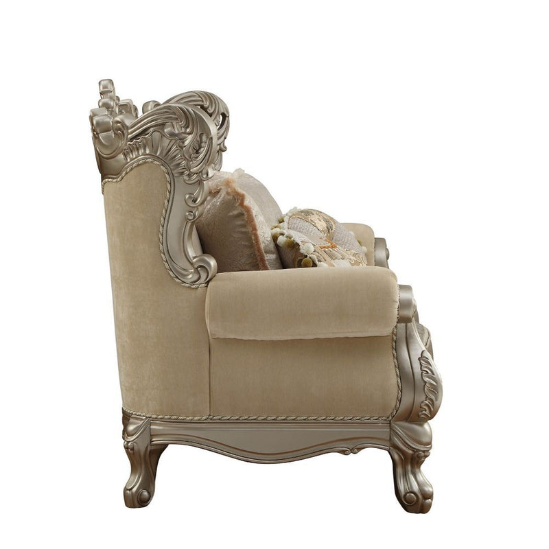 Ranita - Loveseat With 6 Pillows - Fabric & Champagne