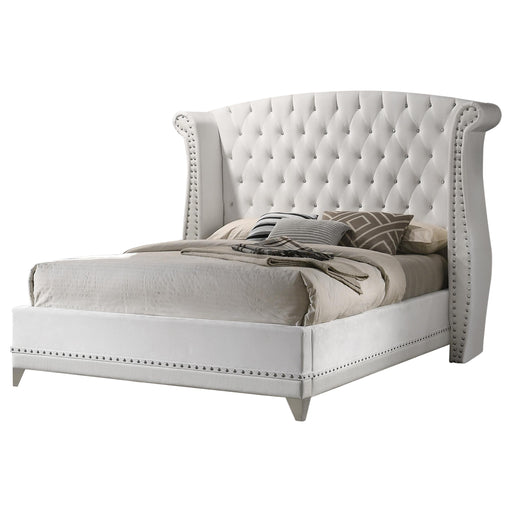  Coaster Furniture Barzini 300843KE Upholstered Eastern King Wingback Bed - White IMAGE 1