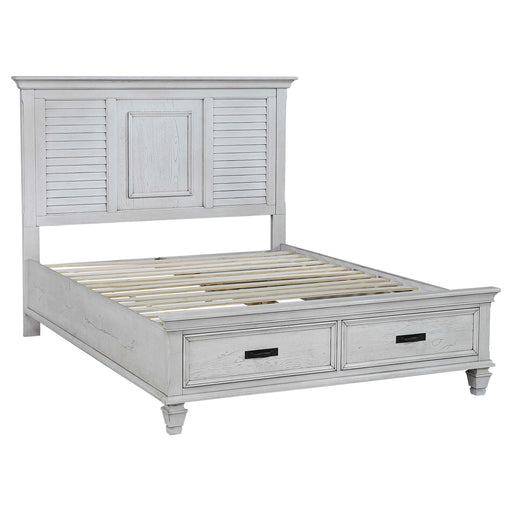  Coaster Furniture Franco 205330Q Wood Queen Storage Panel Bed - Distressed White IMAGE 1