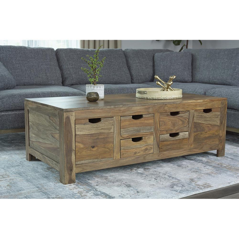  Coaster Furniture Esther 723888 6-Drawer Solid Wood Coffee Table - Natural Sheesham IMAGE 6