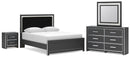 Zuraleus - 4 Pc. - Queen Upholstered Bed With Roll Slats, Dresser, Mirror And Nightstand - Black