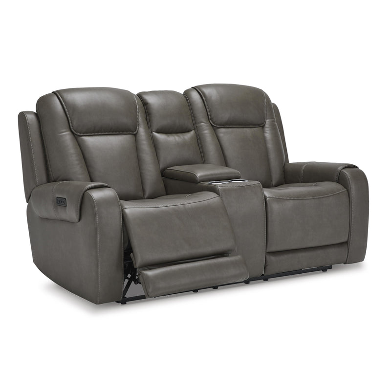 Signature Design by Ashley Card Player Power Reclining Leather Look Loveseat 1180818 IMAGE 1