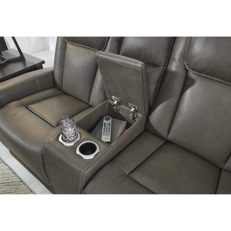 Signature Design by Ashley Card Player Power Reclining Leather Look Loveseat 1180818 IMAGE 6