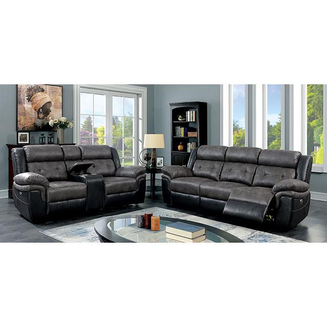 Furniture of America Brookdale Power Reclining Leather Look Loveseat with Console CM6217GY-LV IMAGE 2