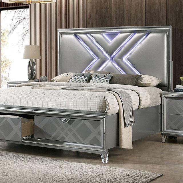 Furniture of America Emmeline King Upholstered Panel Bed with Storage FOA7147EK-BED IMAGE 1