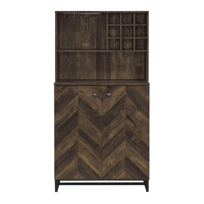 Coaster Furniture Mendoza 182082 2-Door Wine Cabinet - Rustic Oak Herringbone/Gunmetal IMAGE 3