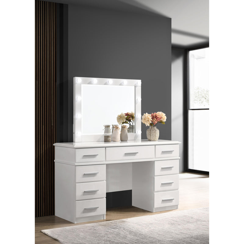 Coaster Furniture Felicity 203507 9-Drawer Vanity Table Lighted Mirror - Glossy White IMAGE 2