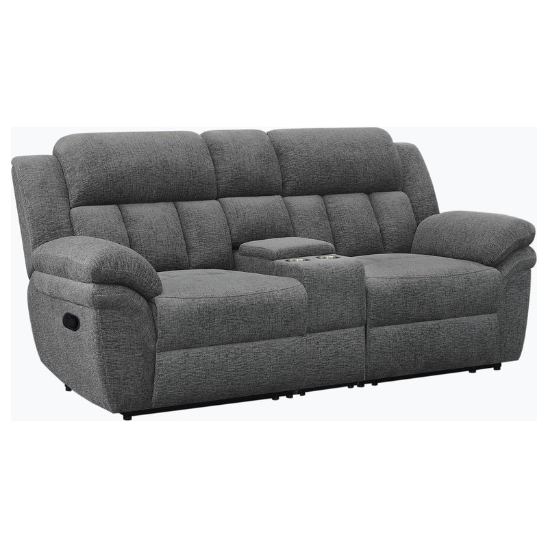  Coaster Furniture Bahrain 609542 Upholstered Motion Loveseat - Charcoal IMAGE 1