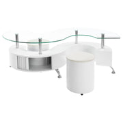  Coaster Furniture Buckley 703400 3-piece Coffee Table and Stools Set - White High Gloss IMAGE 2