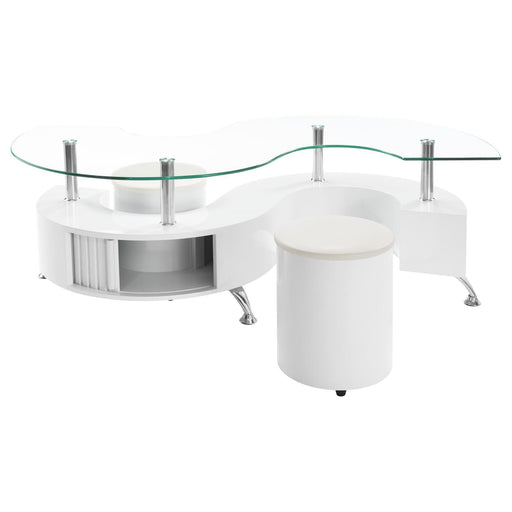  Coaster Furniture Buckley 703400 3-piece Coffee Table and Stools Set - White High Gloss IMAGE 2