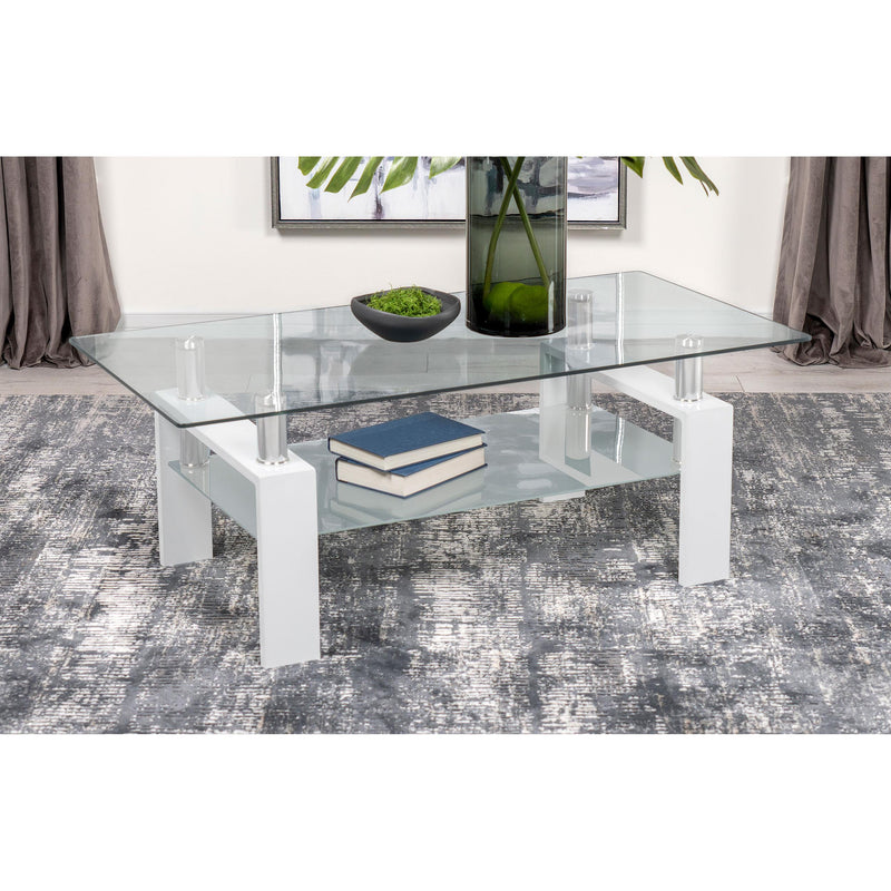  Coaster Furniture Dyer 703438 1-shelf Rectangular Glass Top Coffee Table - White IMAGE 4