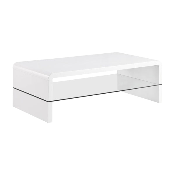 Coaster Furniture Airell 703798 Rectangular Coffee Table with Glass Shelf - White High Gloss IMAGE 1