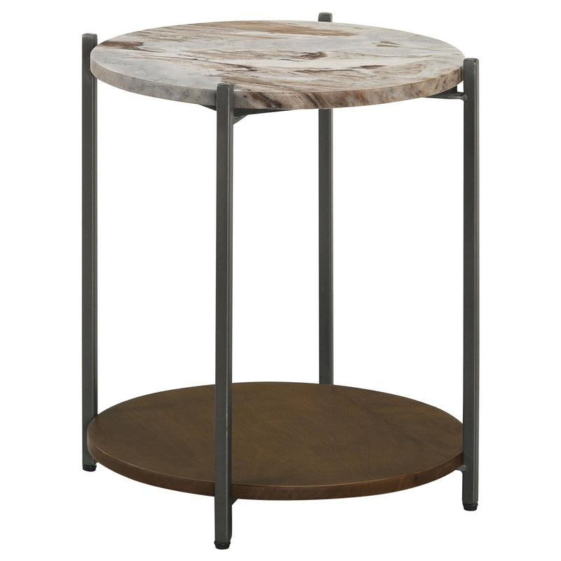 Coaster Furniture Noemie 931204 Round Accent Table with Marble Top - White/Gunmetal IMAGE 1
