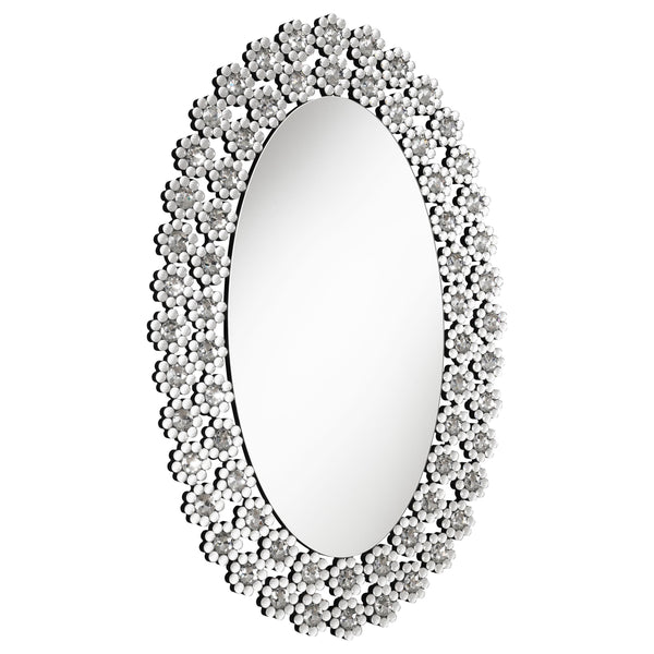  Coaster Furniture Colleen 961615 31 x 47 Inch Oval Wall Mirror Crystal Flowers - Silver IMAGE 1