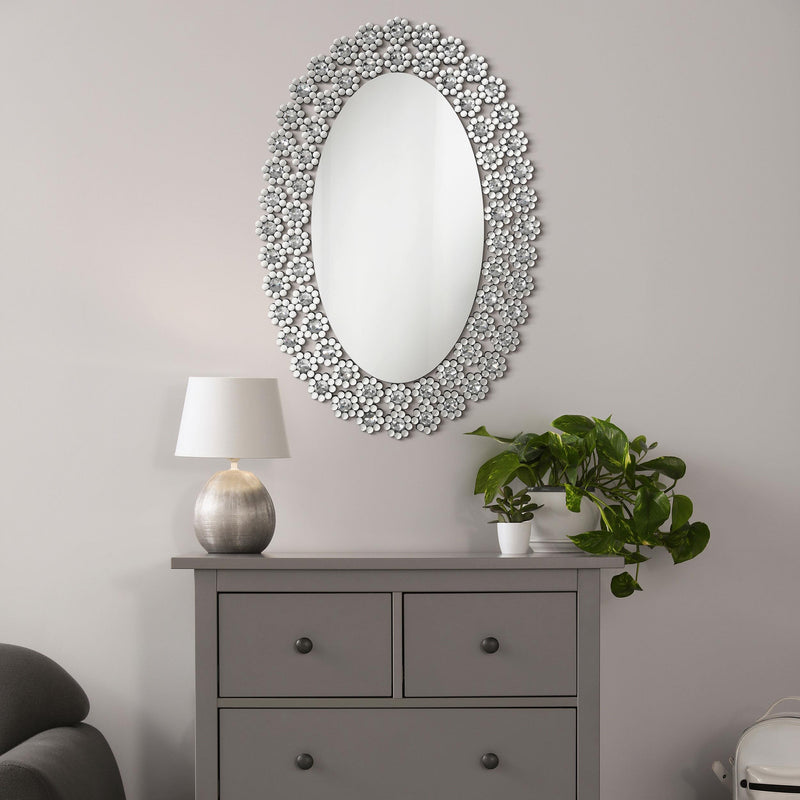  Coaster Furniture Colleen 961615 31 x 47 Inch Oval Wall Mirror Crystal Flowers - Silver IMAGE 5
