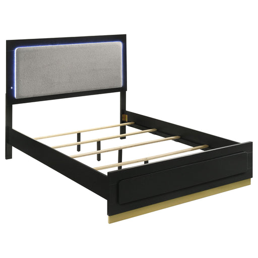  Coaster Furniture Caraway 224781Q Wood Queen LED Panel Bed - Black IMAGE 1
