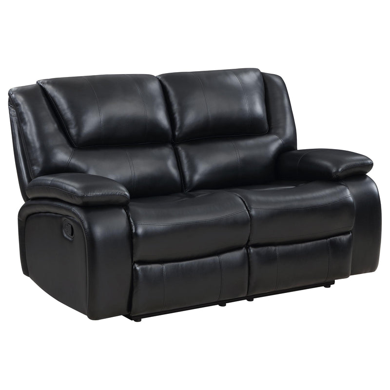  Coaster Furniture Camila 610245 Upholstered Motion Reclining Loveseat - Black IMAGE 1
