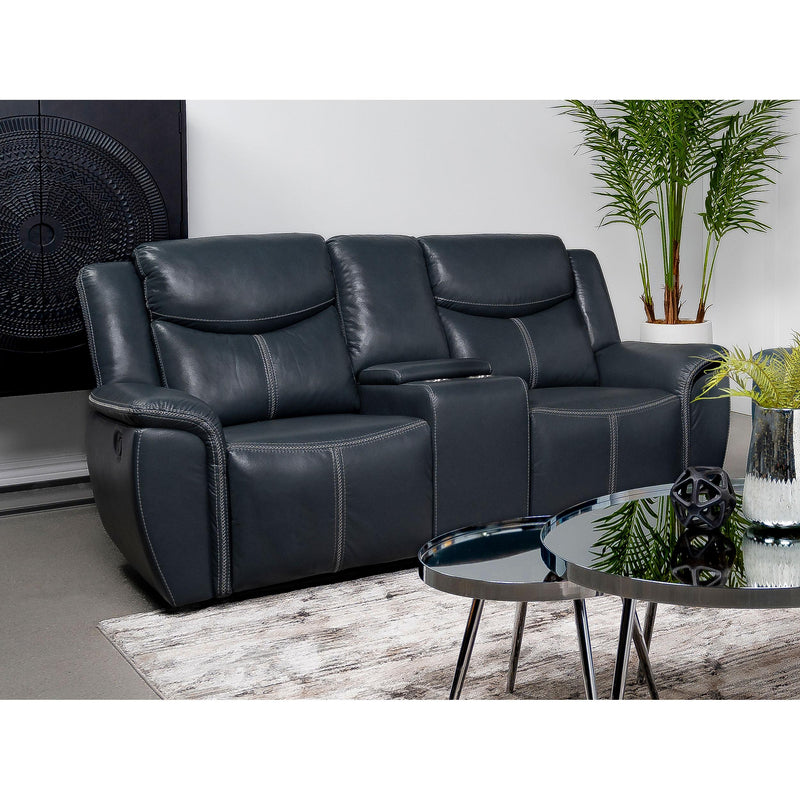 Coaster Furniture Sloane Reclining Leather Look Loveseat with Console 610272 IMAGE 2